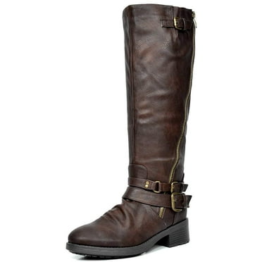 Ladies CoCo Studded Buckle Detail Calf High Boots 